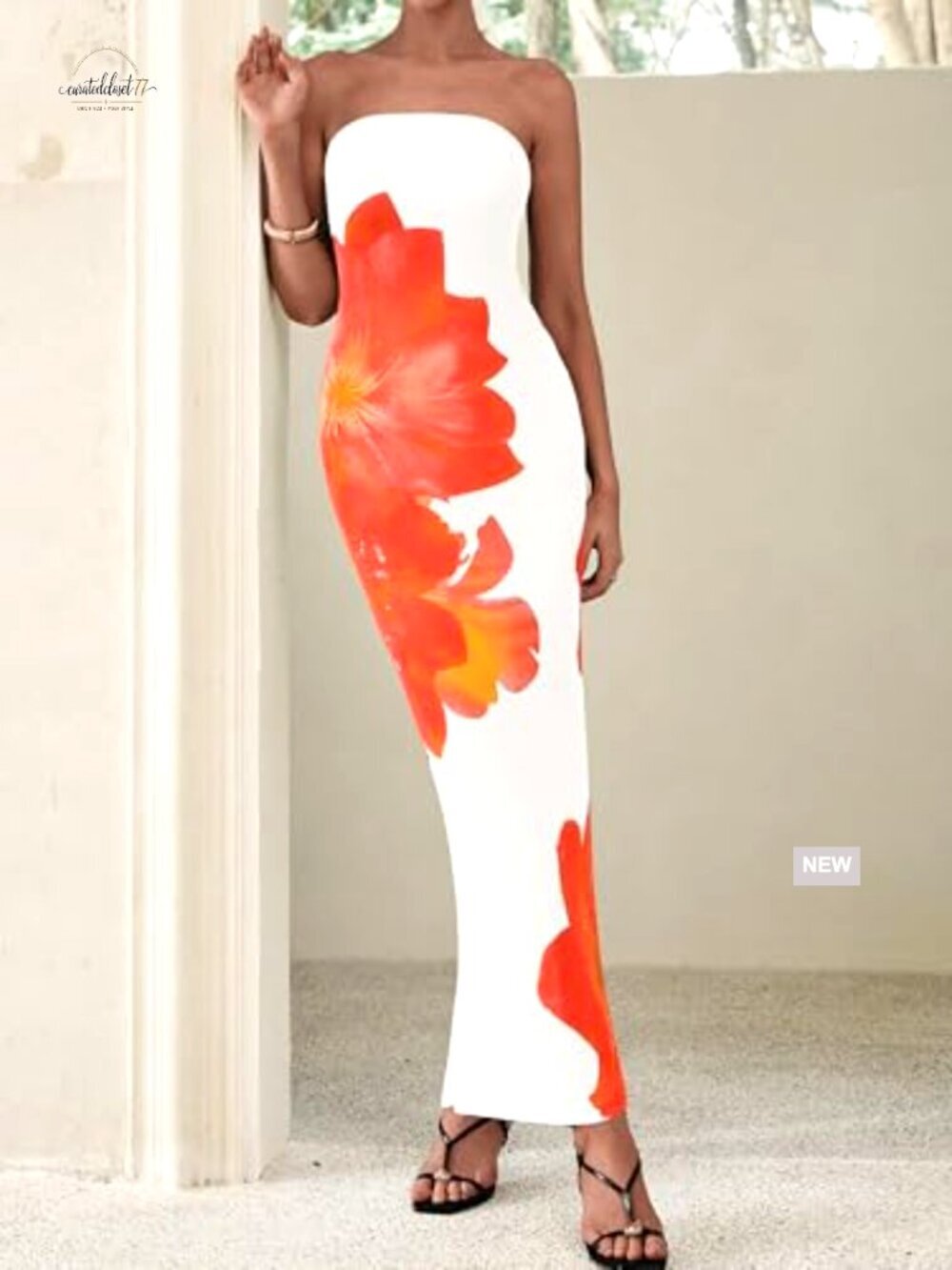 Strapless Maxi Dress Bodycon Floral Mesh Formal Cocktail Long Dress - Picture 4 of 7